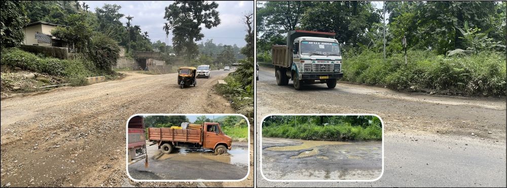 Two days after The Morung Express highlighted issue of bad roads along the Chümoukedima Town-Patkai Bridge section of National Highway-29 (inset), particularly at two locations, with potholes and craters posing a serious hazard to motorists, the roads are seen ‘repaired’ with stone gravels on August 13. (Morung Photos)